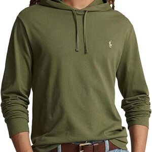 Ralph Lauren Men's Green Jersey Hoodie Hooded Long sleeve Shirt Medium
